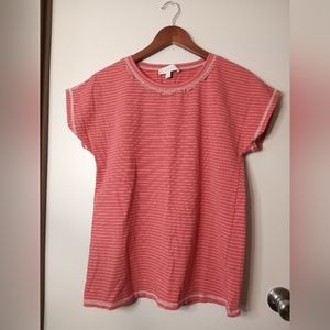 Weekend by Suzanne Betro coral striped laces detail shirt top